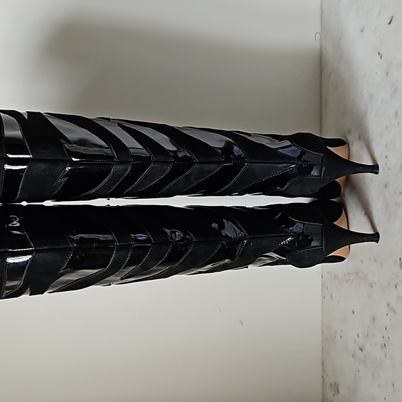 CAVALLI: black soft suede and patent leather knee high boots - Picture 5 of 9